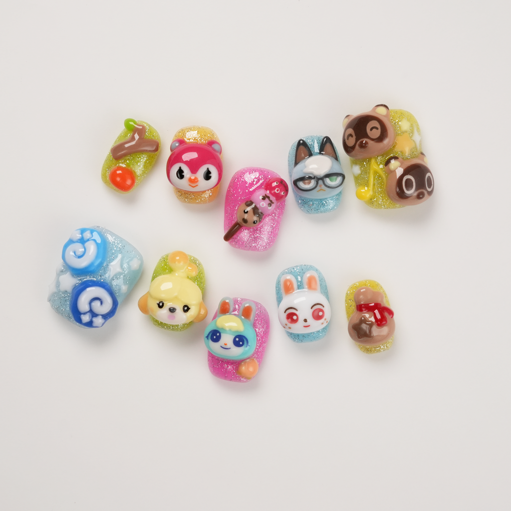 Animal Crossing Press-on Nails, 3D Hand-Painted Game Nails