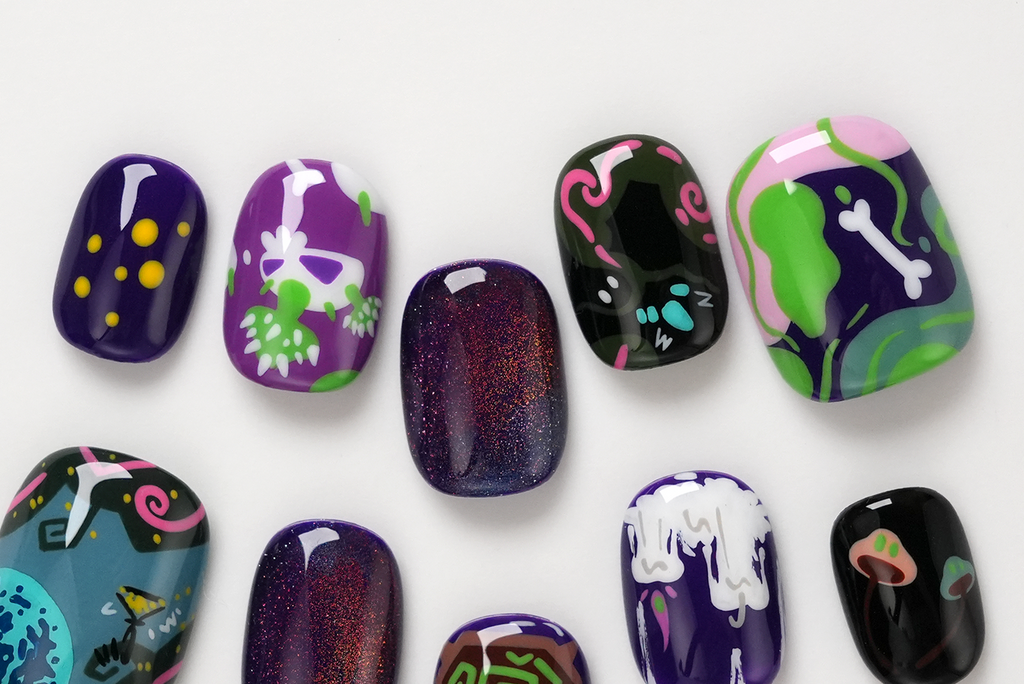 Hand Painted Graffiti Dark Witchcraft Skull and Candles Press-on Nails