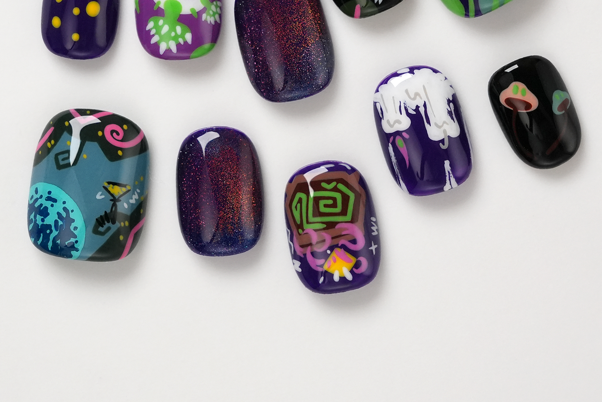 Hand Painted Graffiti Dark Witchcraft Skull and Candles Press-on Nails
