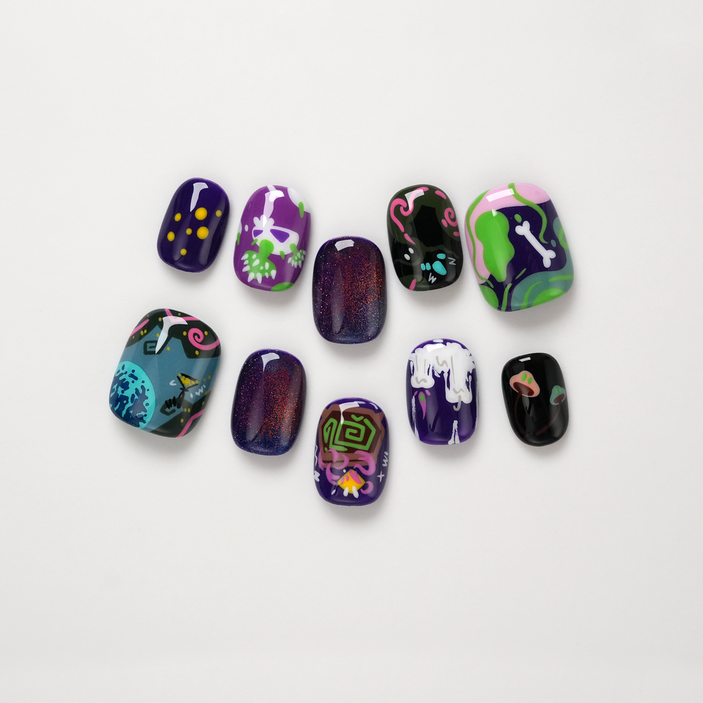Hand Painted Graffiti Dark Witchcraft Skull and Candles Press-on Nails