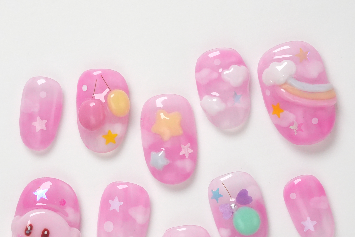 Kirby on Rainbow 3D Hand-painted Press-on Nails