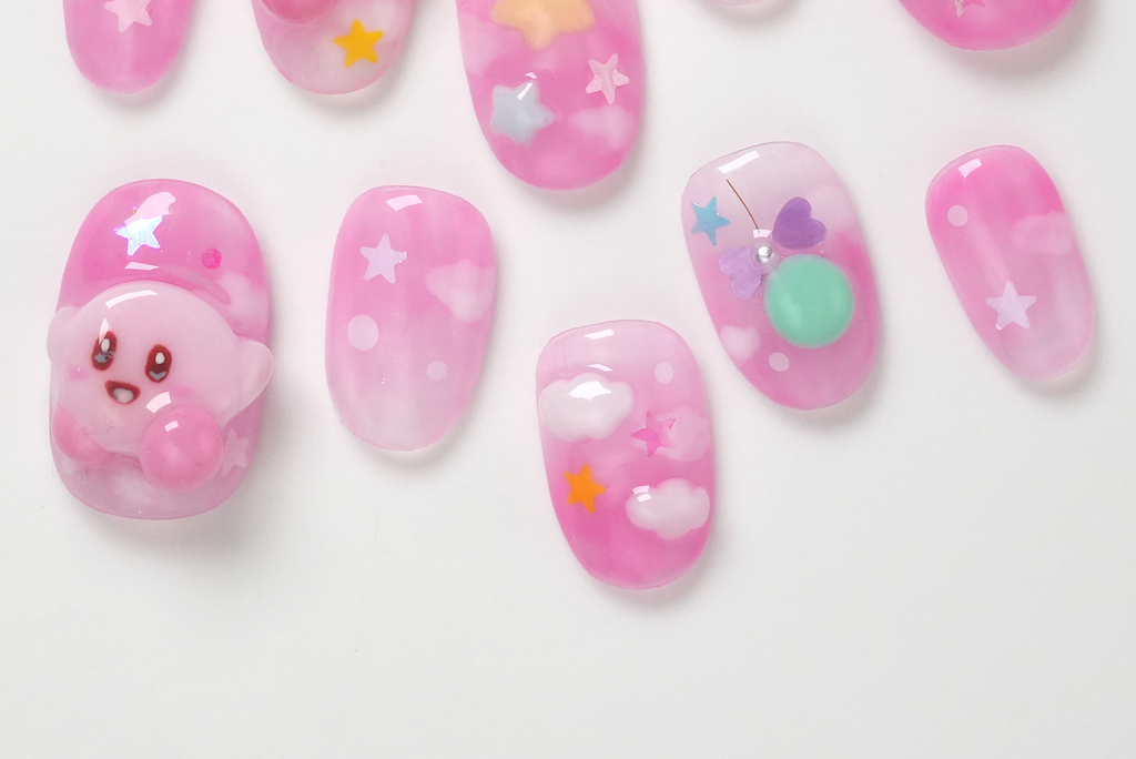 Kirby on Rainbow 3D Hand-painted Press-on Nails