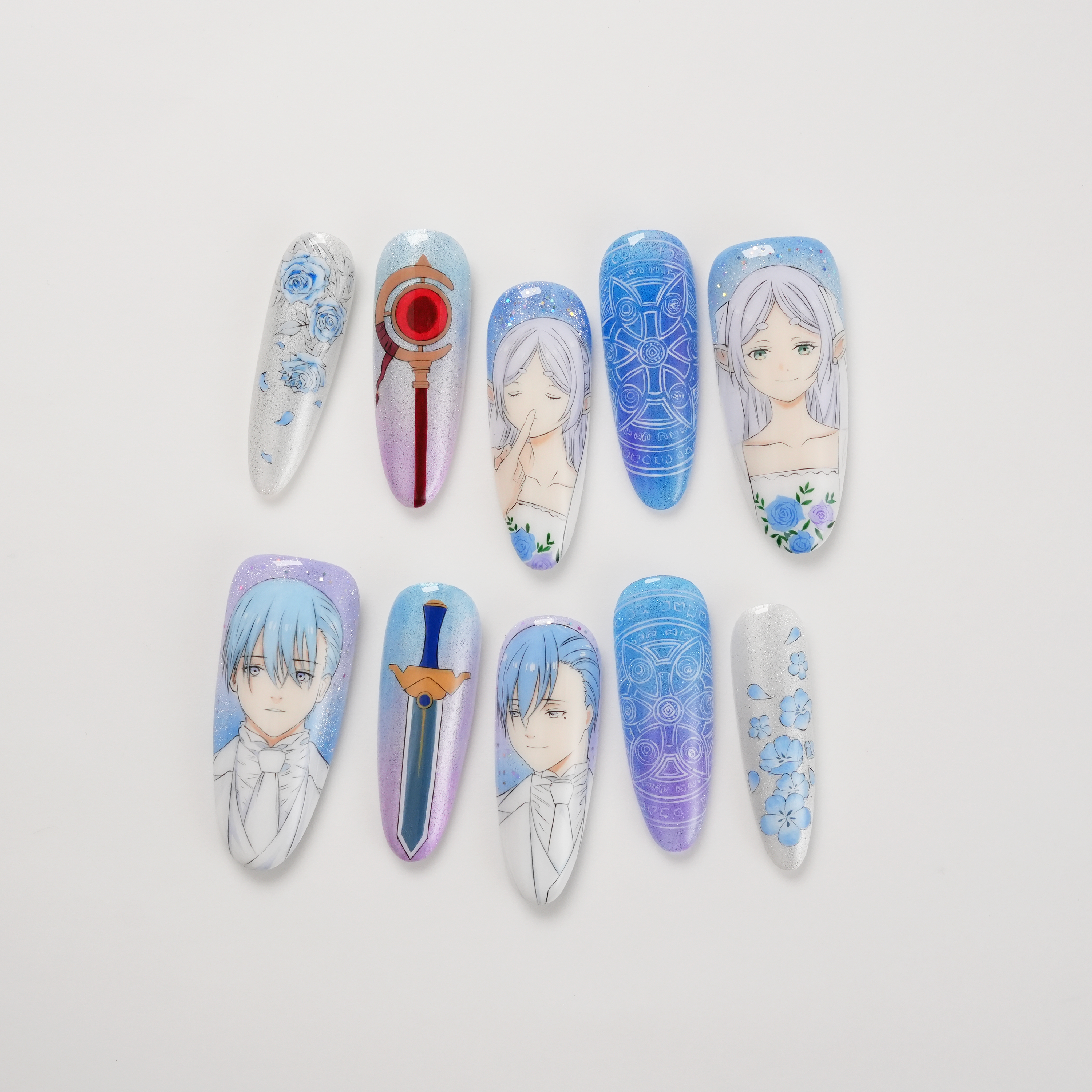 Frieren the Slayer Frieren and Himmel Wedding Hand-painted Press-on Nails