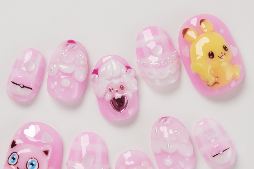 Pokemon Pink Pikachu Jigglypuff Hand-painted Press-on Nails