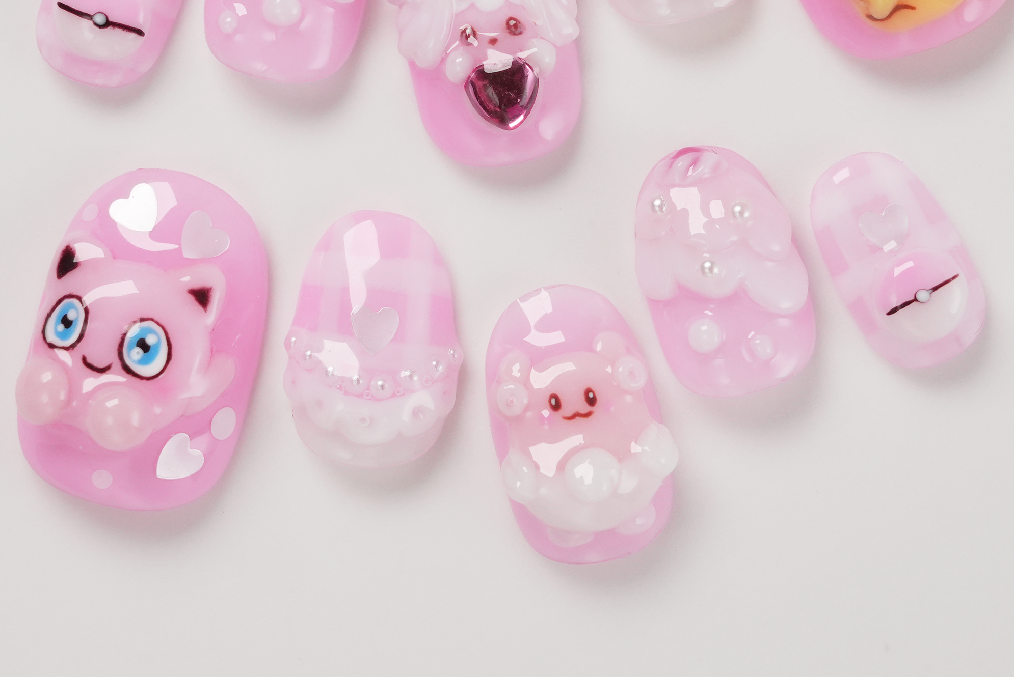 Pokemon Pink Pikachu Jigglypuff Hand-painted Press-on Nails
