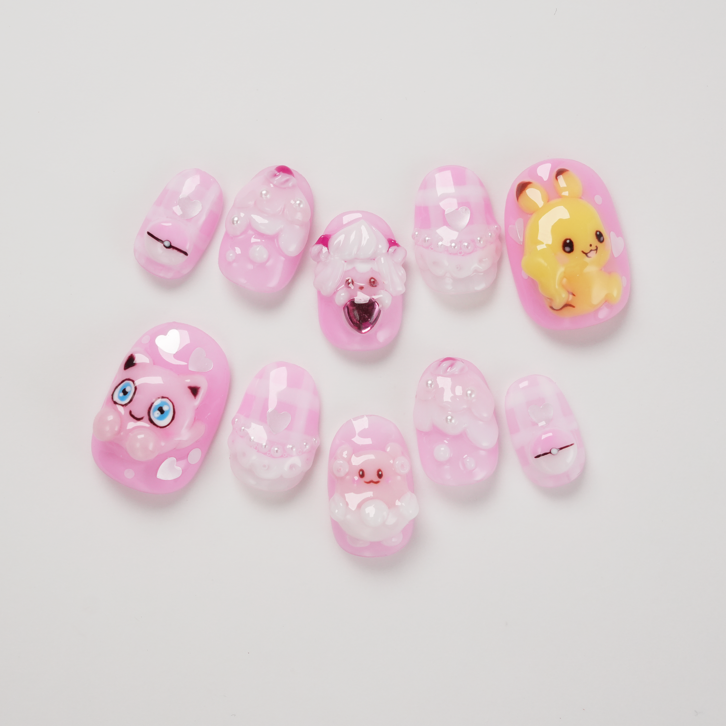 Pokemon Pink Pikachu Jigglypuff Hand-painted Press-on Nails